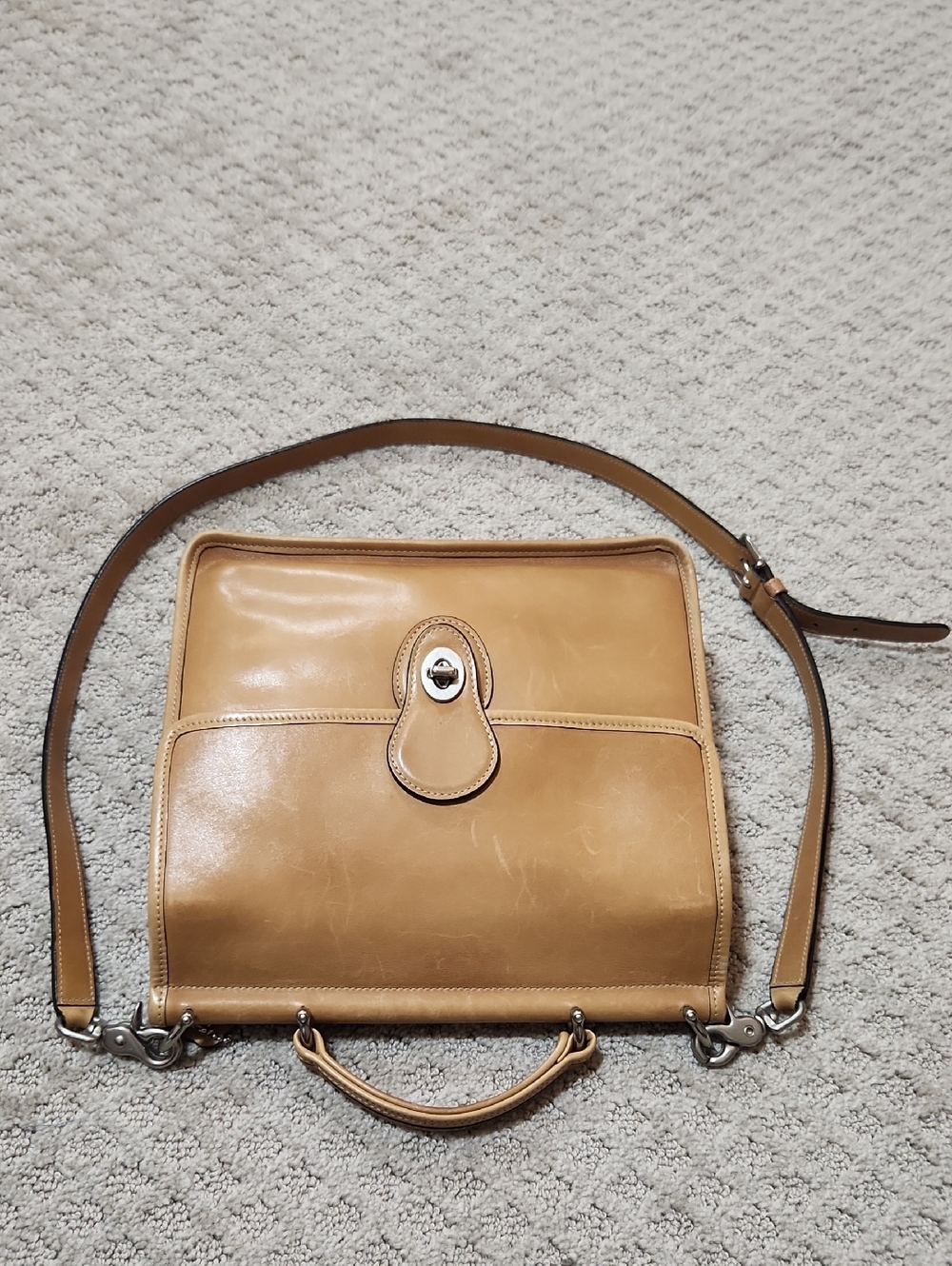 Coach Vintage Willis Bag Tan Leather Top Handle Satchel With Shoulder Strap - Picture 7 of 16